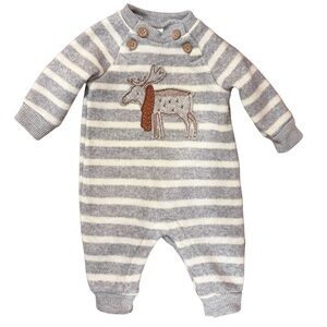 Carter’s Striped Gray and White Moose Newborn One Piece Pajama Winter